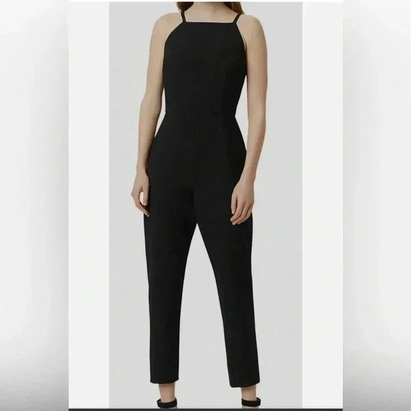 French Connection Womens Black Square-Neck Tapered Leg Crop Jumpsuit Size 4 - Picture 1 of 13